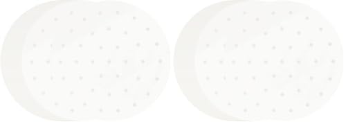 100 PCS Bamboo Steamer Liner, 10" Round Air Fryer Parchment Paper with Holes, White Anti-Stick Steamer Paper (Pack of 2) - size: 10 inch x10 inch x 0.01 inch (Pack of 2)