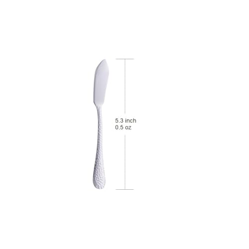 Stainless Steel Butter Knives Set, 12 Pack Spreaders for Cheese, Jam and Kitchen Use, 5.3 Inch with Hammered Handle, Dishwasher Safe - color: Silver