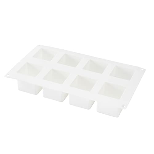 Pastry Tek 8 Cavities Square Cupcake Pans, 10 Oven-Ready Square Molds - Flexible, Freezable, White Silicone Petit Four Molds, Easy Release, For Baking - Restaurantware - size: 10 Count, style: Cube