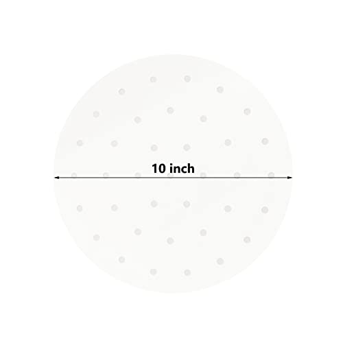 100 PCS Bamboo Steamer Liner, 10" Round Air Fryer Parchment Paper with Holes, White Anti-Stick Steamer Paper - size: 10 inch x10 inch x 0.01 inch