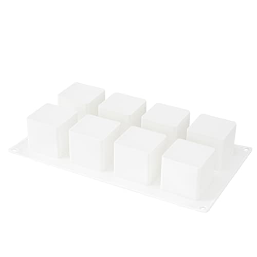 Pastry Tek 8 Cavities Square Cupcake Pan, 1 Oven-Ready Square Mold - Flexible, Freezable, White Silicone Petit Four Mold, Easy Release, For Baking - Restaurantware - size: 1 Count, style: Cube