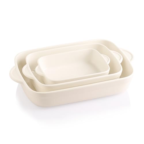 Sweejar Casserole Dishes for Oven, Ceramic Bakeware Set of 3, Lasagna Pan Deep with Handle, Rectangular Baking Pan Set, 9x13 Baking Dish for Cooking, Banquet and Daily Use (Beige) - color: Beige, size: 9x13 Baking pan