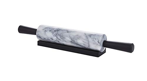 JEmarble Rolling Pin-Plastic Handles(White)(Premium Quality) Polished Surface 18-inch(10"Barrel) Genuine Stone Non-stick Save Effort Easy to Clean - color: Plastic Handles(White)