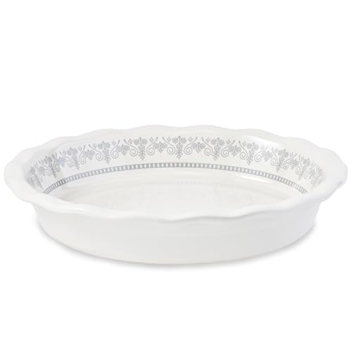 Ceramic Pie Pans for Baking, 9 Inch Porcelain Pie Pan Pie Dish, Round Pie Plate for Apple Pie, Quiche, Pot Pies, Tart（White）
