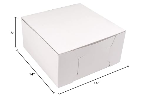O'Crème White Cake Boxes 14x14x5 Inch Pastry Containers Pack of 5 - size: 14" x 14"