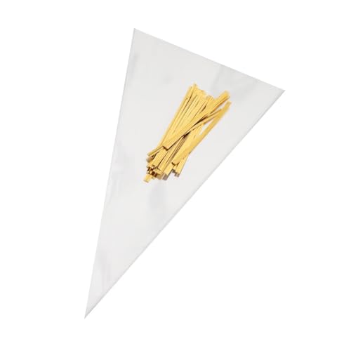 FXJZYFA 200PCS 5x10 Inches Cone Shaped Bags with Twist Ties, Clear Cone Shaped Cellophane Treat, Cone Triangle Plastic Bags for Treats, Popcorn Favor, Candy