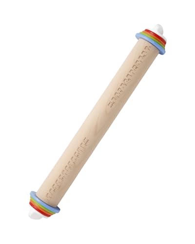 16.7" Rolling Pin with Thickness Rings for Cookies, Dough, Pizza - color: Wooden, 16.7"
