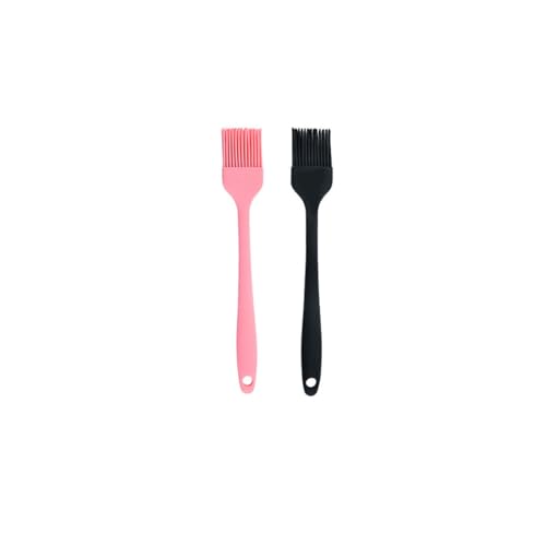 Silicone brush, Oil Brush for BBQ Kitchen Cooking Baking and Grilling (2 PCS,pink&black) - color: pink&black