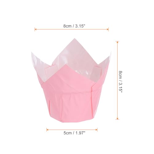 HARFINGTON 50pcs Tulip Cupcake Liners Greaseproof Baking Cups Paper Cupcake Wrappers Holders for Parties Weddings Birthdays, Pink - color: Pink