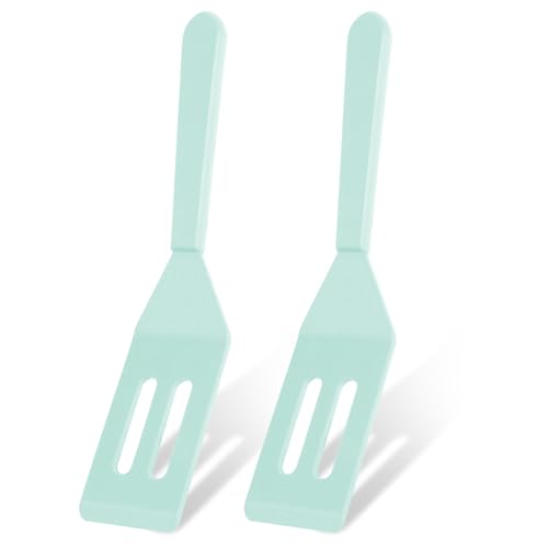 2 Pack Silicone Mini Brownie Serving Spatula, Nonstick Silicone Small Spatula,Heat-Resistant Cookie Spatula, Mini Slotted Serve Turner for Flip Egg in Small Frying Pan Batter Cookware (Macaron Blue) - color: Macaron Blue