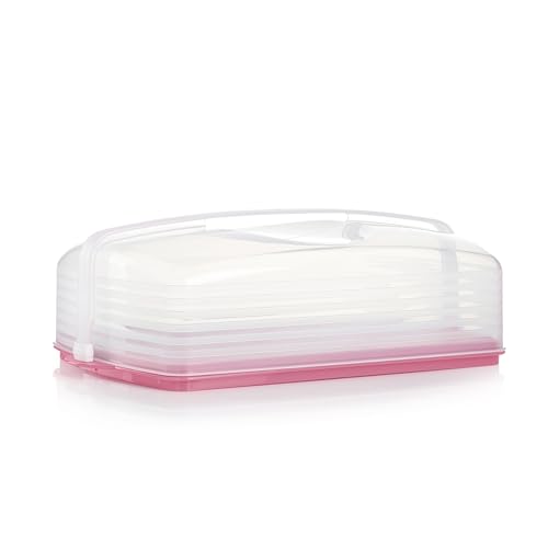 Tupperware, Rectangular Cake and Cupcake Carrier in Pink, Holds 18 Cupcakes