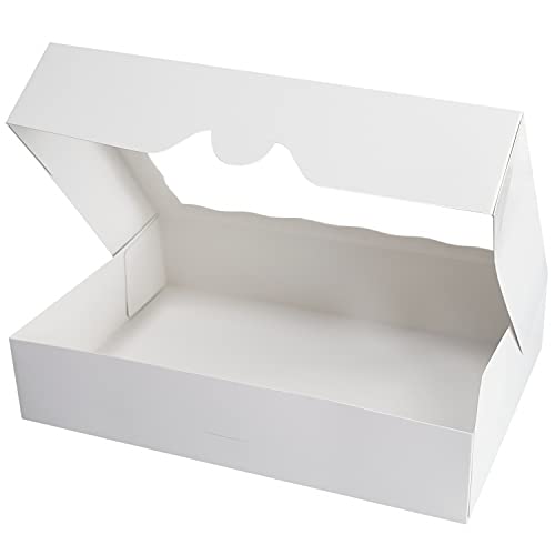 ONE MORE 15-Pack White Bakery Box12x8x2.5inch,Large Pastry Cookie Box for Donuts,Muffins with Window Lid - Auto-Pop up Paper Box Doughnut Chocolate Strawberries Treat Boxes,Pack of 15