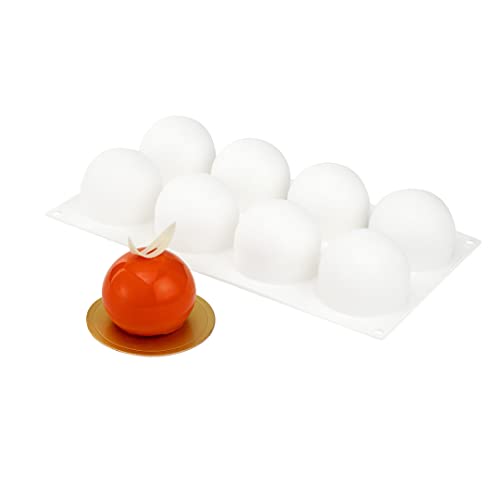 Restaurantware-Pastry Tek 8 Cavities Ball Mold, 1 Oven-Ready Chocolate Mold - Flexible, Freezable, White Silicone Baking Mold, Easy Release, For Making Candies or Chocolates - size: 1 Count, style: Ball