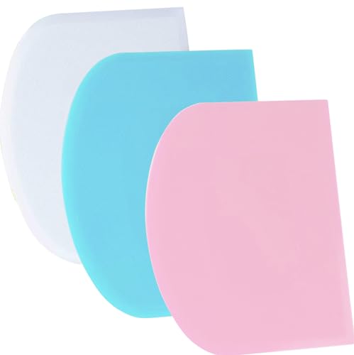SURDOCA Dough Scraper Bench Scraper - 3P 4.7x3.7" Plastic Flexible Bowl Scraper, Sharp Edge & Angles Cake Scraper. Non-Slip Bakeware Decorating Tools Sculpting & Modeling Tools - Blue+White+Pink - color: Blue+White+Pink, size: 12x9.5cm/4.7x3.7''