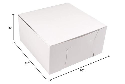 O'Crème Cake Boxes White Bakery Box 10x10x5 Inch Pack of 5 - size: 10" x 10" x 5"