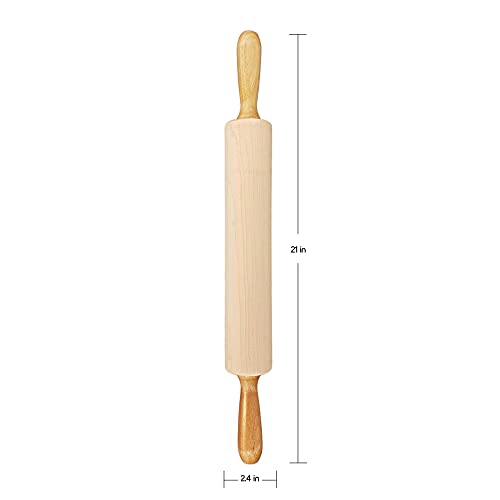 Frieling Maple Rolling Pin with Handles - 2.4-in x 12-in Barrel, 21-in Total Length-Natural Wood - Baking Essentials, Pastry Roller & Pizza Dough Roller - size: 2.4-inch by 12-inch