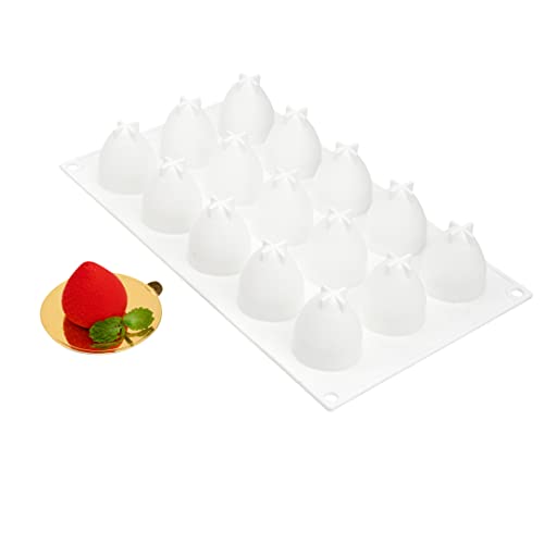 Pastry Tek 15 Cavities Strawberry Silicone Mold, 1 Oven-Ready Strawberry Mold - Flexible, Freezable, White Silicone Fruit Silicone Mold, Easy Release, For Baking - Restaurantware - size: 1 Count, style: Strawberry 15 Compartment