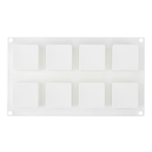 Pastry Tek 8 Cavities Square Cupcake Pans, 10 Oven-Ready Square Molds - Flexible, Freezable, White Silicone Petit Four Molds, Easy Release, For Baking - Restaurantware - size: 10 Count, style: Cube