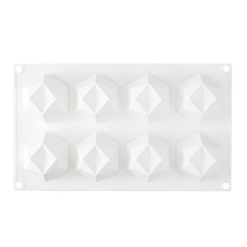 Restaurantware-Pastry Tek 8 Cavities Diamond Mold, 1 Oven-Ready Baking Mold - Flexible, Freezable, White Silicone Chocolate Mold, Easy Release, For Baking Treats