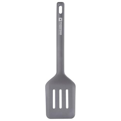 Wagensteiger Dark Gray Silicone Slotted Spatula: Cooking Turner with Heat Resistant, Non-stick Cookware Safe, Gentle Head Design, BPA Free (11.81inch x 3.15inch) - size: 11.81inch x 3.15inch