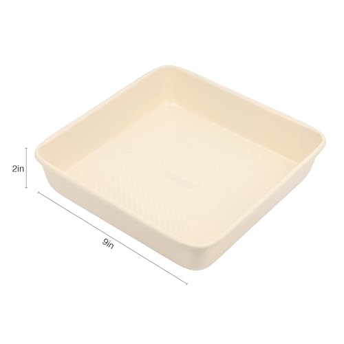 David Burke 9" Square Bake Pan, Carbon Steel, Non-Stick, PFTE & PFOA Free, Oven Safe – Cream - color: Cream, size: 9" Square Bake Pan