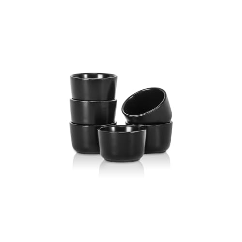 Selamica Mini Ramekins 2 OZ, Ceramic Dipping Sauce Cups, Set of 6, Black - color: Matte Black, size: 2 Oz