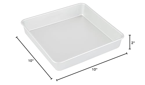 Restaurantware Square Aluminum Cake Pan - 10 x 10 x 2 Inch - Professional Brownie Pan - Straight-Sided Baking Pan - Even Heat Distribution - Silver - size: 10"