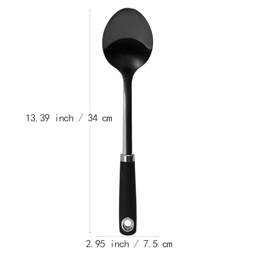 Stainless Steel Cooking Spoon, 14-Inch, Solid Bowl, Black - color: Z-Black Spoon