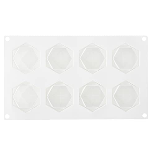 Restaurantware-Pastry Tek 8 Cavities Diamond Mold, 1 Oven-Ready Baking Mold - Flexible, Freezable, White Silicone Chocolate Mold, Easy Release, For Baking Treats
