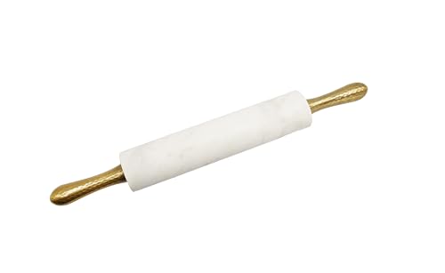 White Marble Decorative Rolling Pin with Hammered Handles and Base - 18"L
