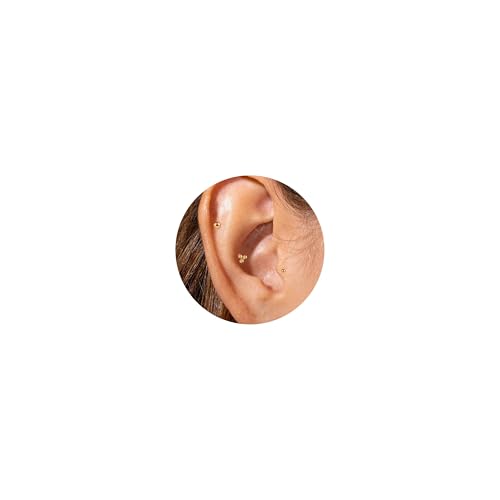 20G/18G/16G Titanium Flat Back Earrings, Threadless Nose Stud Tiny Stud Earrings, Cartilage Tragus Piercing Jewelry Conch Helix Stud - color: Dot (gold 3pcs), size: 20ga(0.8mm)