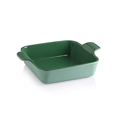 Sweejar Ceramic Baking Dish, 8 x 8 Cake Baking Pan for Brownie, Porcelain Square Bakeware with Double Handle for Casserole, Lasagna, Family Dinner (Light Green) - color: Light Green, size: Square 8IN