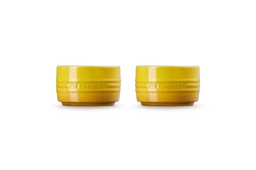 Le Creuset Stoneware Round Straight Wall Ramekin, Set of 2, Nectar - color: Nectar