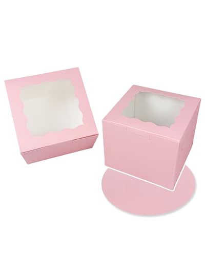 Bakepacker 6"x6"x5" Cake Boxes with Cake Boards, Pink, 36pcs - color: Pink, size: 18Sets,6"x6"x5"