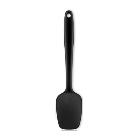 Silicone Spatula Spoon, 11.2" Heat Resistan Rubber Spoonula, Black Non-Stick Spootula with Seamless, Flexible Scrapers for Baking Mixing Serving, Stirring. (Large 11.2)
