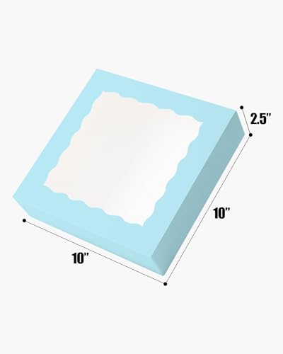 qiqee Auto-pop Up Light Blue Pie Boxes with Window 10x10x2.5 inch 30Packs Cookie Donut Bakery Box - color: Light Blue, size: 10"x10"x2.5"/30 Pcs