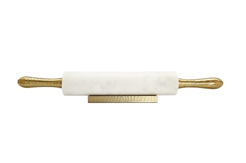 White Marble Decorative Rolling Pin with Hammered Handles and Base - 18"L