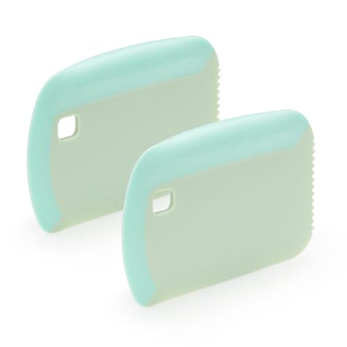 2 Pack Dough Bench Scraper Good Grip, Flexible Silicone Bowl Scraper Tool Kitchen, 3 In 1 Dough Cutter with Serrated Tooth & Measurement for Pastry Bread Pizza Cake