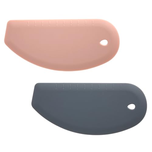 2pcs Silicone Dough Scraper, Curved Edge Bench Scraper & Stainless Steel Sheet Flexible Pastry Scraper Bread Cutter Bowl Pan Scraper Tool for Baking Sourdough Bread Proofing Cake Basket(Pink, Grey)