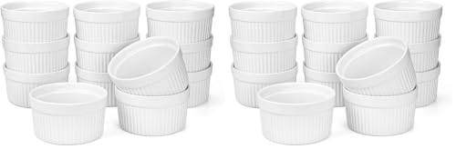 Foraineam Set of 12 Pcs 6 oz Porcelain Souffle Dishes, White Ramekins Bakeware Set Dessert Custard Baking Cups for Baking, Cooking, Serving and More (Pack of 2) - size: 6 Ounce (Pack of 2)