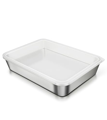 304 Stainless Steel Baking Pan with Lid, 12⅓ x 9¾ x 2 Inch Rectangle Sheet Cake Pans with Covers, Commercial Grade Bakeware for Cakes Brownies Casseroles, Non-toxic & Heavy Duty & Dishwasher Safe - size: 12.4" x 9.6"（1Pan+1Lid）