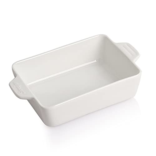 Sweejar Ceramic Baking Dish, Rectangular Small Baking Pan with Double Handles, 20 Oz for Cooking, Brownie, Kitchen, 6.5 x 4.9 x 1.8 Inches(White) - color: White, size: Rectangle 6.5 x 4.9IN