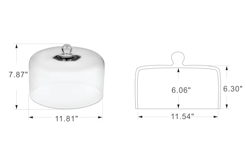 12" Wide Handmade Sturdy Glass Cake Dome, Cake Cover Lid for Cake, Food and Display, Glass Topper For Cake Plate And Cake Stand, Cake Stand Topper, Glass Dome Cloche, Glasss (12"x8") - size: 12"x8"