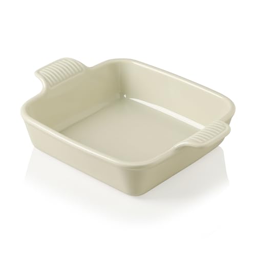 Sweejar Ceramic Baking Dish, 8 x 8 Cake Baking Pan for Brownie, Porcelain Square Bakeware with Double Handle for Casserole, Lasagna, Family Dinner (Beige) - color: Beige, size: Square 8IN