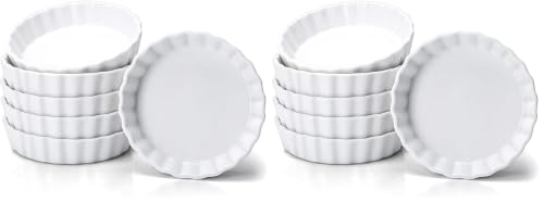 Taeochiy 8 Oz Creme Brulee Ramekins, Porcelain Ramekins Oven Safe, Round Tart Pan Mini Fluted Quiche Dishes, Set of 6, White (Pack of 2) - size: 5.1*1.1 (Pack of 2)