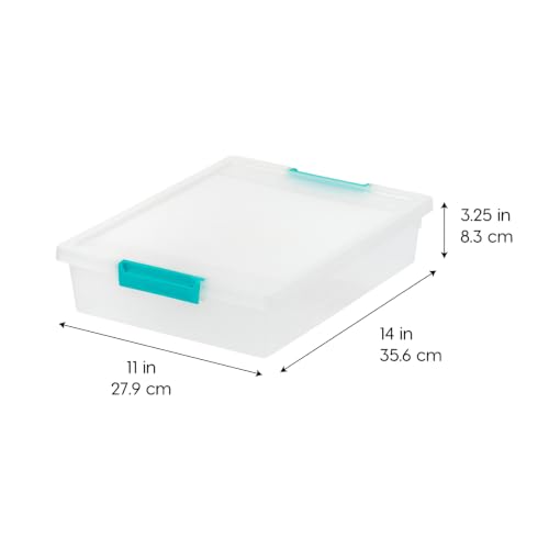 IRIS USA Storage Bins with Lids |Made in USA| 6 Qt - (4-Pack) - Clear - color: Clear/Seafoam Blue, size: 6 Qt. - 4 Pack