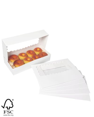 qiqee Auto-pop up Cookie Box with Window 12x5.5x2.5 Inch White 50Pcs Pastry Macaron Bakery Pie Box for Packaging - color: 12x5.5x2.5, 50Pcs, White