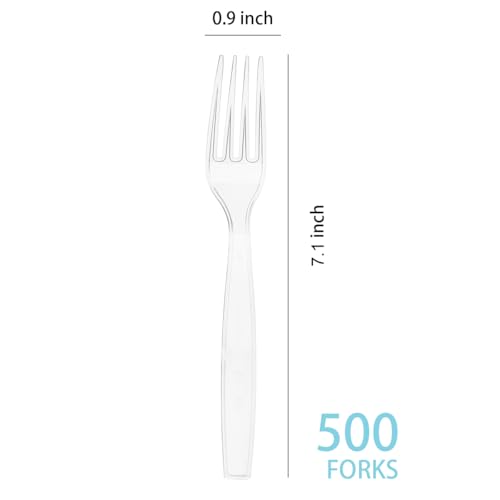 MOACOCK 500 Count Heavy Weight Clear Disposable Plastic Forks - color: Clear