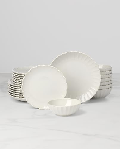 Lenox French Perle Scallop White Stoneware 24-Piece Dinnerware Set for 8 - color: White, style: 24-Piece Dinnerware Set