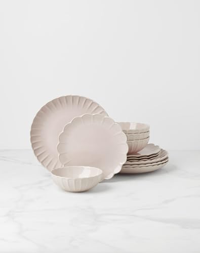 Lenox French Perle Scallop Blush Stoneware 12-Piece Dinnerware Set for 4 - color: Blush, style: 12-Piece Dinnerware Set